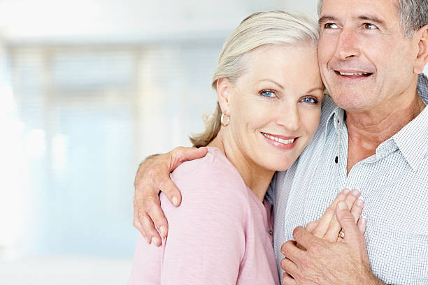 istock Romantic retired couple hugging each other 109724612