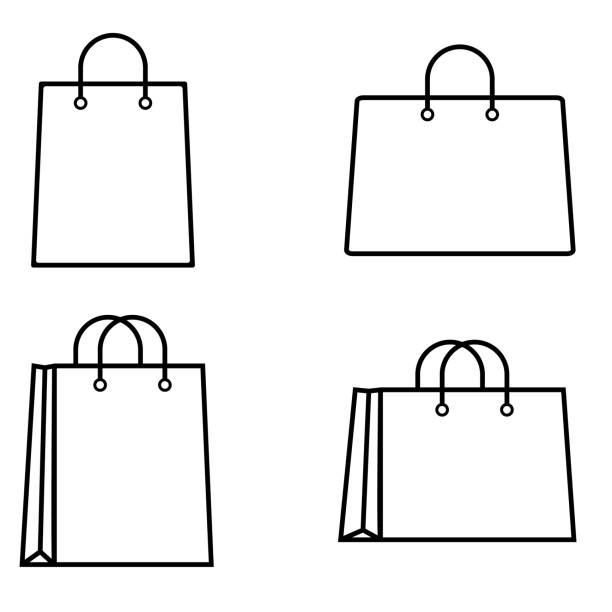 ilustrações de stock, clip art, desenhos animados e ícones de shopping bag outline icon on white background - white black plastic packaging