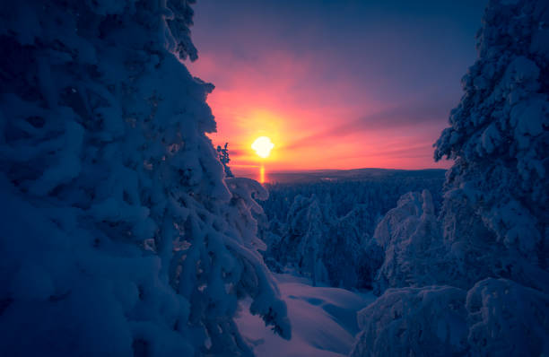 istock Heavy snow sunset view from Sotkamo, Finland. 1097254332