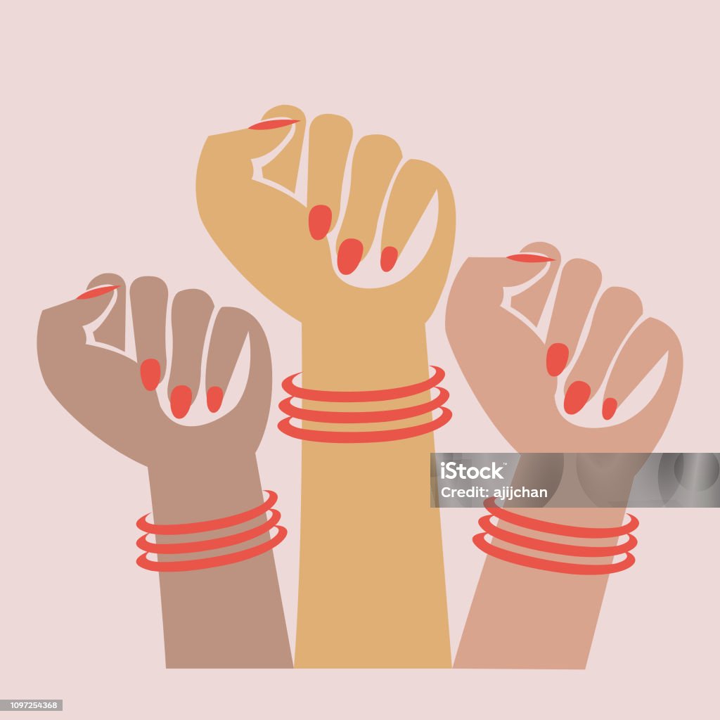 Manos de mujer que llevaba brazaletes - arte vectorial de Mujeres libre de derechos