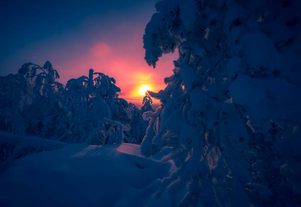 istock Heavy snow sunset view from Sotkamo, Finland. 1097254372