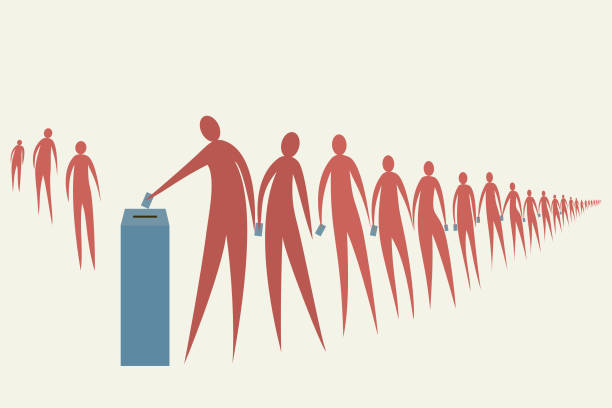 People casting the vote in a ballot box People stand in line for their turn to cast the vote. Concept for Election. voting queues stock illustrations