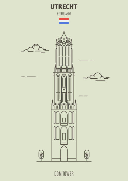stockillustraties, clipart, cartoons en iconen met de toren van de dom in utrecht, nederland. landmark pictogram - utrecht