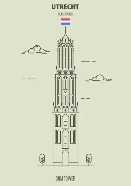 Vector illustration of Dom Tower in Utrecht, Netherlands. Landmark icon