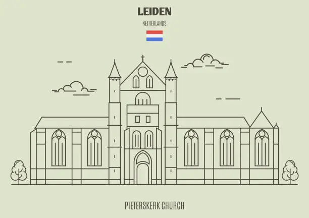 Vector illustration of Pieterskerk church in Leiden, Netherlands. Landmark icon
