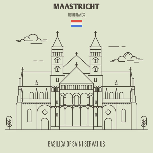 stockillustraties, clipart, cartoons en iconen met basiliek van sint servaas in maastricht, nederland. landmark pictogram - maastricht