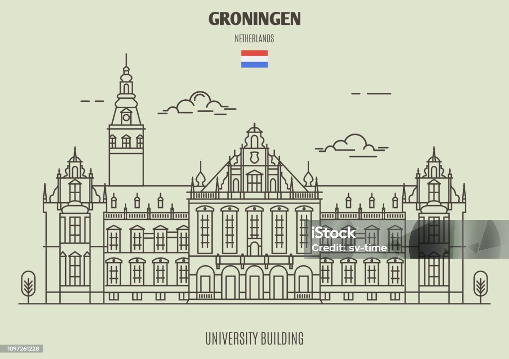 フローニンゲン、オランダの大学建物。ランドマーク アイコン - イラスト素材...