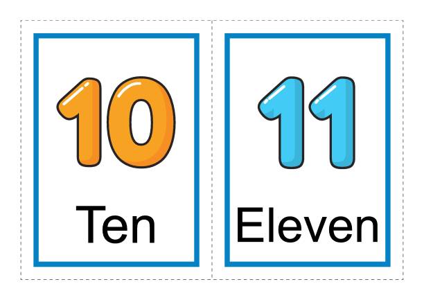 istock Printable flash card collection for numbers and their names for preschool / kindergarten kids | let's learn numbers illustration 1097264544