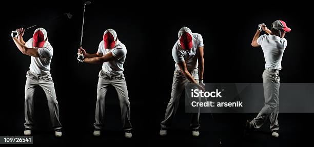 Serie Di Foto Di Uomo Fiore Golf Club Su Nero - Fotografie stock e altre immagini di Swing - Swing, Golf, Movimento