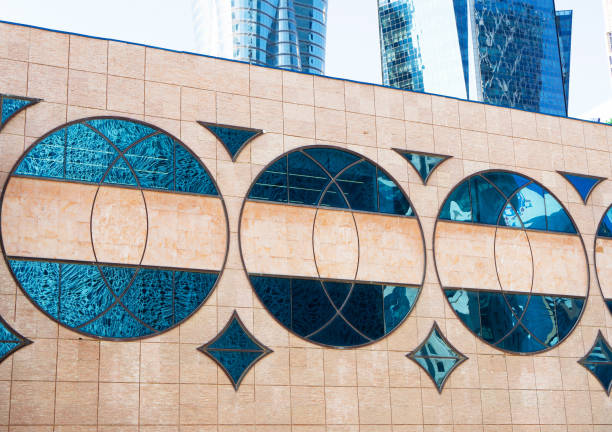 istock Three glass circles on the wall. Building exterior 1097266090
