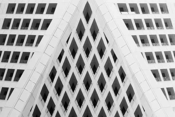 istock Computer graphic image of architectural grid structure resembling office building facade. Abstract black and white image on the subject of modern architecture and construction industry. 1097266960
