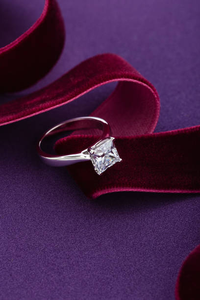 istock White gold engagement ring with big diamond on purple background 1097267710