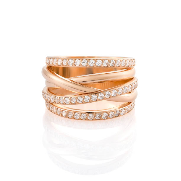 istock Pink gold ring with diamonds isolated on white background 1097267712