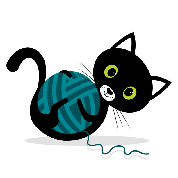 illustrazioni stock, clip art, cartoni animati e icone di tendenza di gatto sta giocando con palla di lana - yarn ball