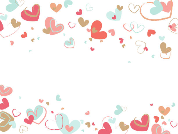 Decorative background with brush painted hearts on white backdrop. Flat vector texture. Elegant simple Valentine's day, women's day, Mother's day, birthday card, wedding invitation design. february stock illustrations