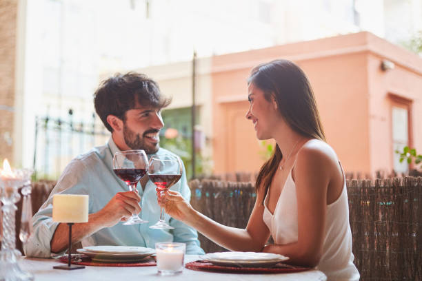 saint valentine day - restaurant wine table table for two imagens e fotografias de stock