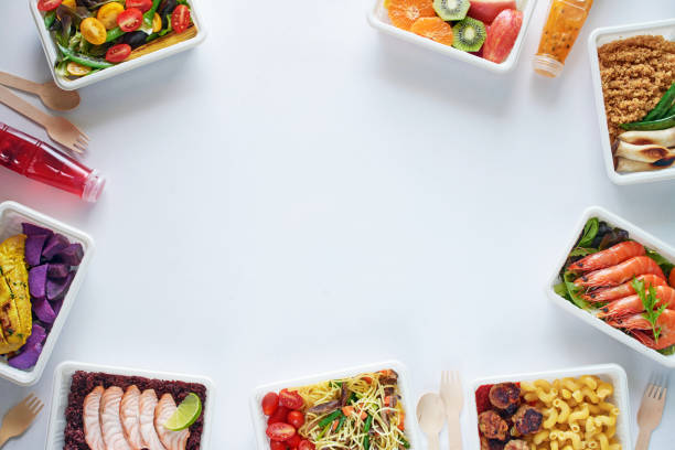 istock Prepared meal delivery concept with copy space. 1097279346