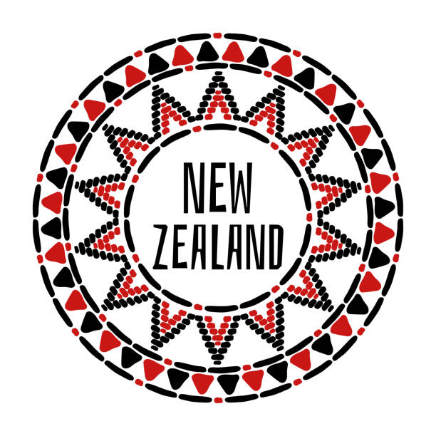 New Zealand. Vector illustration. Travel design New Zealand. Vector illustration. Travel design with tribal pattern ornaments frame. Ethnic concept for tourist banner, postcard, t-shirt, emblem, label. maori tattoos stock illustrations