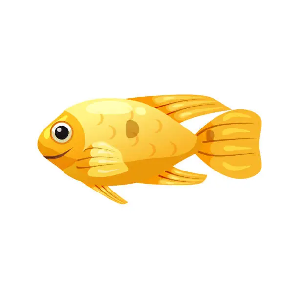 Vector illustration of Tropical exotic yellow Boxfish, bright colorful coloring, vector isolated on white background, cartoon style