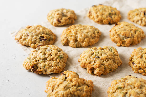 istock Homemade oat cookies on white background 1097285040