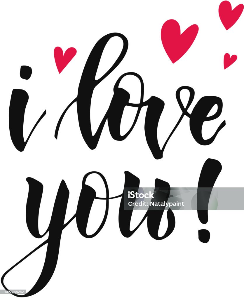 Cute Lettering I Love You Decorated Red Hearts Stock Illustration ...
