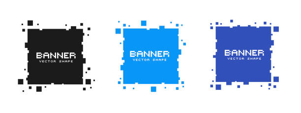 illustrations, cliparts, dessins animés et icônes de ensemble de bannières colorées pixel carré. cadres vides de vecteur prêts pour votre texte ou dessin - pixellisation