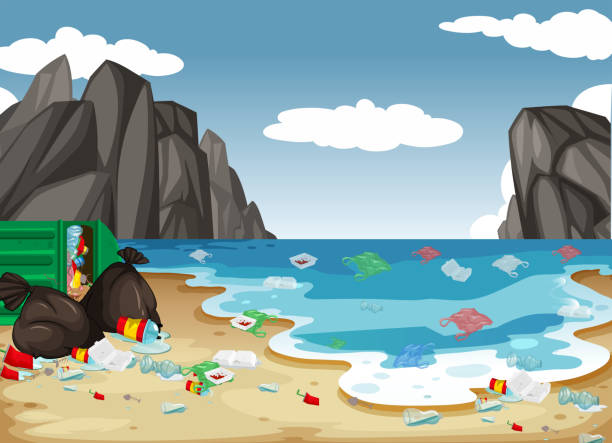 A Dirty Beach Pollution Background Stock Illustration - Download Image Now  - Garbage, Pollution, Beach - iStock