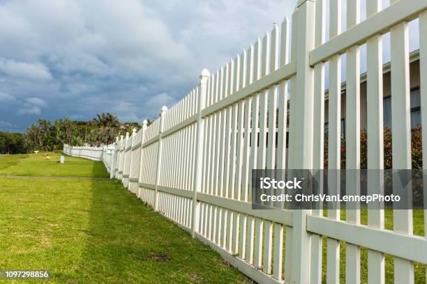 Boundary Fence White Slats Stock Photo - Download Image Now - Fence, Plastic, PVC