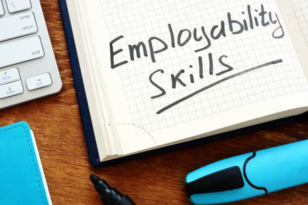 Photo of Employability skills handwritten in the notebook.