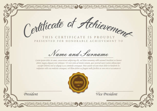 illustrations, cliparts, dessins animés et icônes de modèle de certificat - certificate frame award gold
