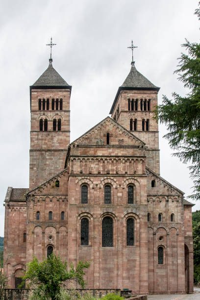 roman abbey of  murbach, church of saint leger. in alsace france - murbach imagens e fotografias de stock