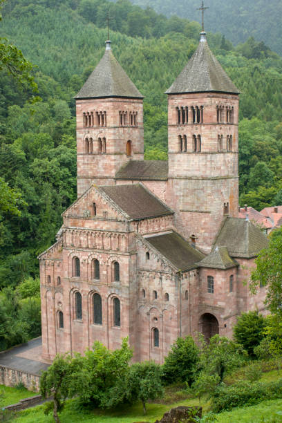 roman abbey of  murbach, church of saint leger. in alsace france - murbach imagens e fotografias de stock
