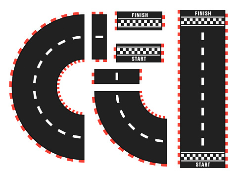 Race track road set with start and finish line. top view. Vector illustration