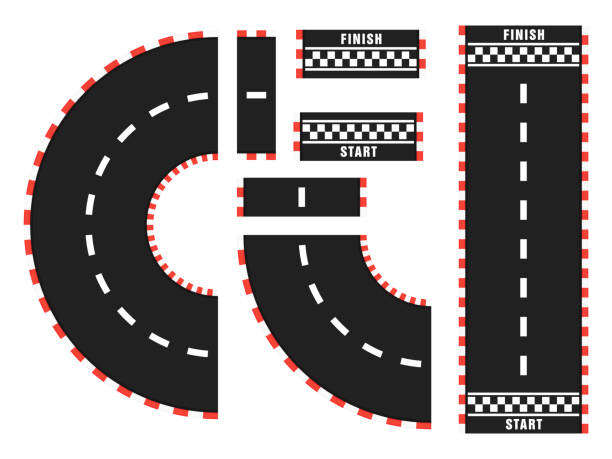 Race track with start and finish line. top view Race track road set with start and finish line. top view. Vector illustration motor racing track stock illustrations