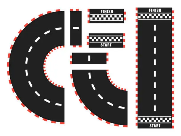 Vector illustration of Race track with start and finish line. top view
