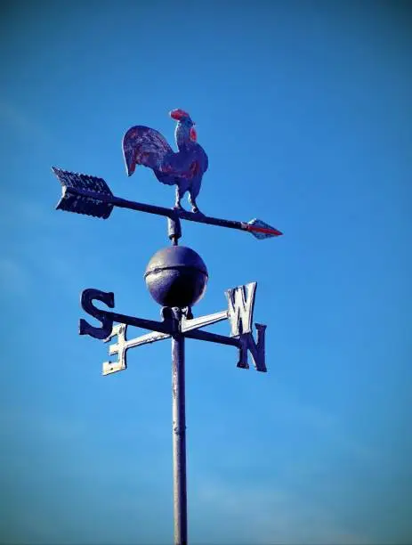 Photo of steel vane that indicates the wind direction and cardinal points