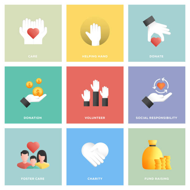 Charity and Donation Icon Set Charity and Donation Icon Set Flat Design assistance illustrations stock illustrations