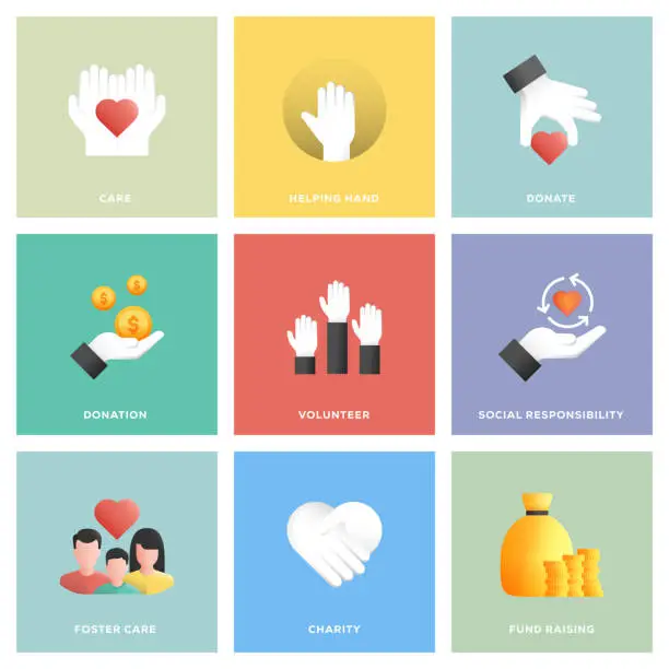 Vector illustration of Charity and Donation Icon Set