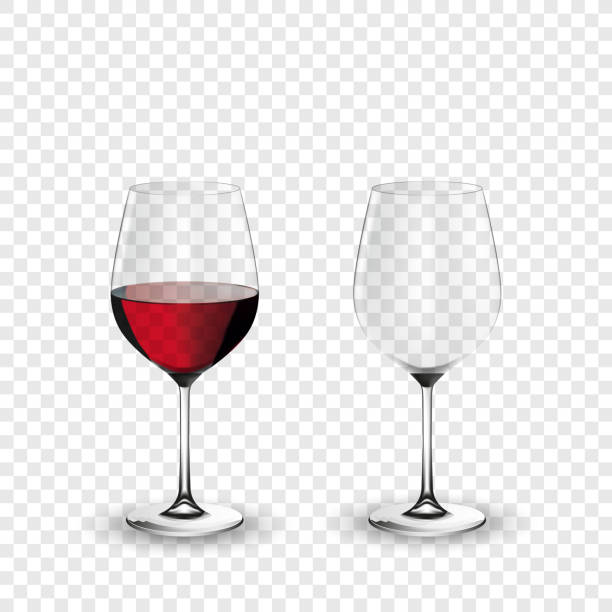 полный и пустой бокал вина на простом фоне - wineglass wine glass red wine stock illustrations