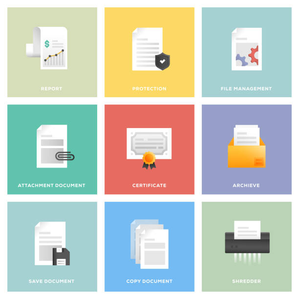 Document Icon Set Document Icon Set Flat Design symbol icon set business downloading stock illustrations