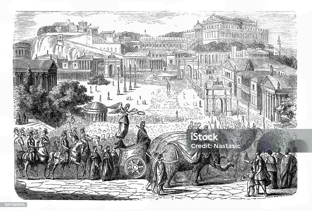 Triumphal procession of the Roman Emperor by the Forum Romanum illustration of Triumphal procession of the Roman Emperor by the Forum Romanum Roman Forum - Rome stock illustration