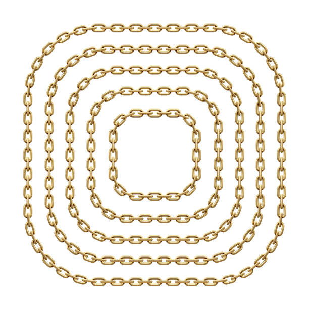 zestaw kwadratowych ramek z zaokrąglonymi narożnikami wykonanymi ze złotych łańcuchów. ilustracja szablonu wektorowego. - gold chain chain circle connection stock illustrations