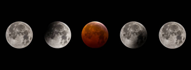 totale mondfinsternis sequenz und rote super-mond - full moon moon lunar eclipse red stock-fotos und bilder