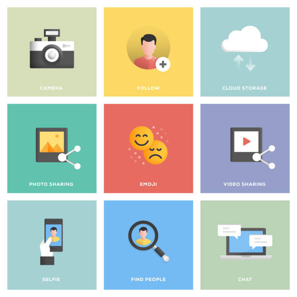 Social Media Icon Set Social Media Icon Set Flat Design e mail photos stock illustrations