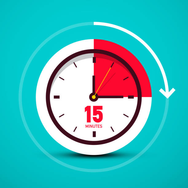 Fifteen 15 Minutes Time Symbol. Analog Clock Icon. vector art illustration