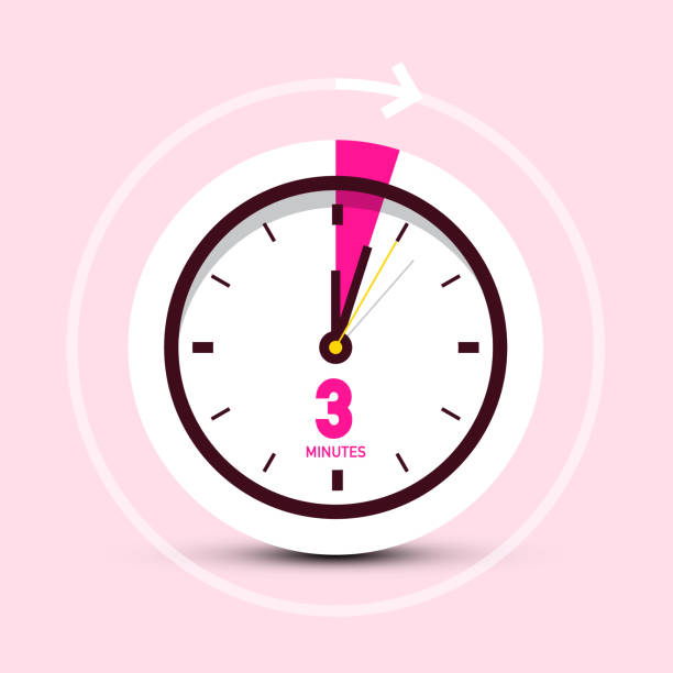 3 Three Minutes Clock Icon on Pink Background vector art illustration
