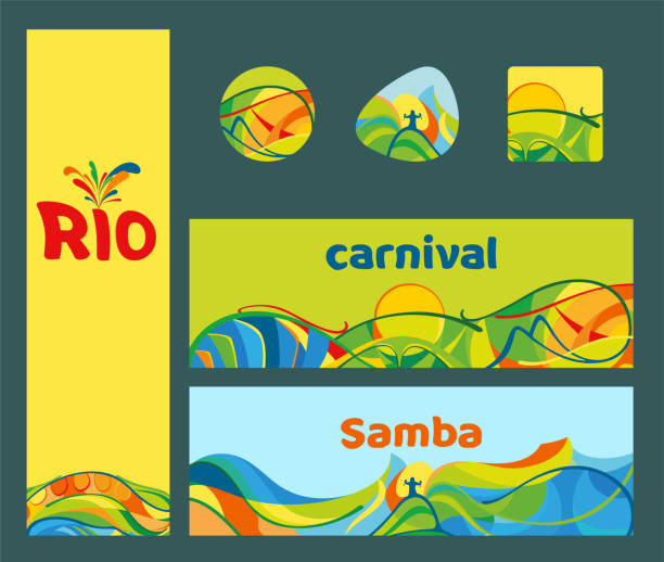 ilustrações, clipart, desenhos animados e ícones de conjunto de banners e ícones carnaval do rio de janeiro, ilustração vetorial - carnaval brasil