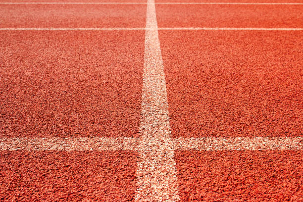 istock Red running track Synthetic rubber on the athletic stadium. 1097320494