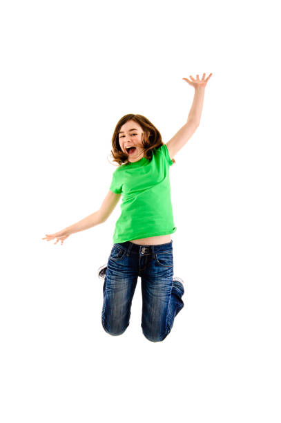 istock Girl jumping isolated on white background 1097320876