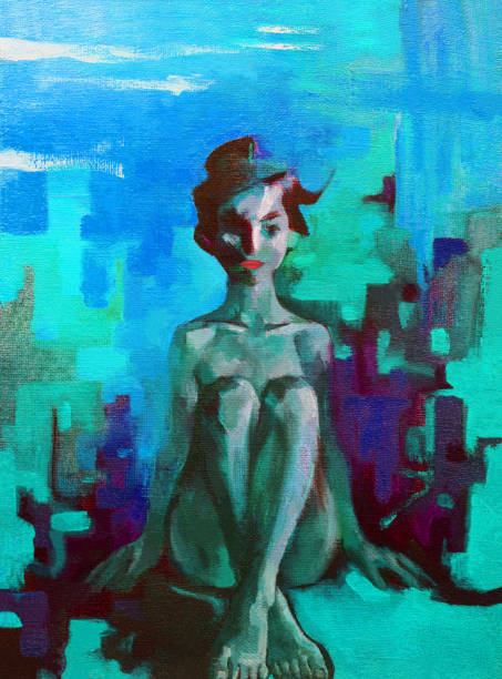 istock Fashionable illustration modern art work my original oil painting on canvas impressionism vertical spring sunny decorative portrait figure of a sitting tender beautiful girl with long hair and an oriental style hair 1097322118